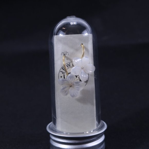 White Mother of Pearl Flower Hook Earrings – Sterling Silver Gold Plated - Picture 4 of 6